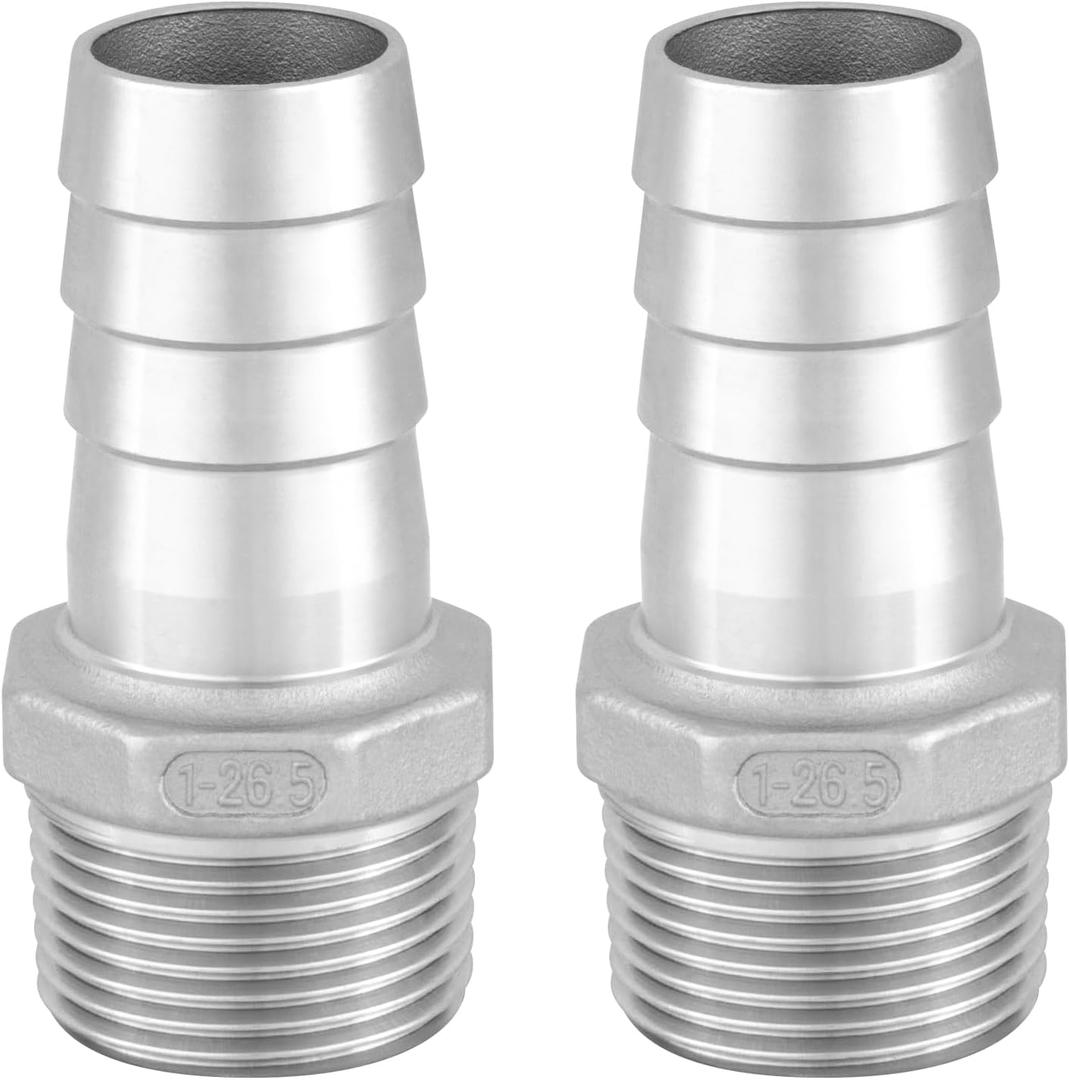 304 Stainless Steel Hose Barb Fitting, 1" Hose Barb x 1" NPT Male Adaptor for Water Fuel Air 2PCS