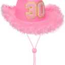 JUSTOTRY 30th Birthday Cowboy Hat, 30th Birthday Outfit Gifts for Women Cowgirl Hats Decorations (Pink)