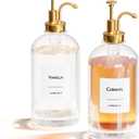 16.9 oz (500 ml) Coffee Syrup Dispenser Set of 2 Glass Bottles with Gold Pumper and Syrup Labels - Precise Dispensing and Stylish Addition to Coffee Shop, Cafe or Home Bar