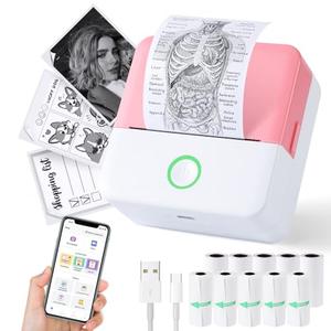 Cudinham Print Pods Mini Printer, Sticker Printer with 10 Rolls Thermal Printing Paper, Inkless Pocket Printpod for Phone, Impresora Portátil for Notes, DIY, Compatible with iOS & Android (Pink)