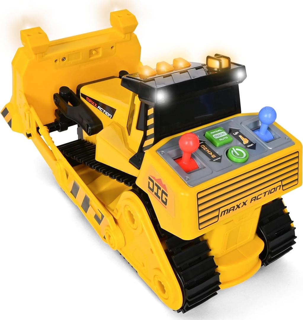 Maxx Action 16" Dozer with Joystick Controls, Lights, Construction Sounds, Motorized Movement, and Real Working Bucket Large Construction Vehicle Toy for Kids