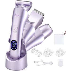 Hatteker Women's Electric Shaver Bikini Trimmer Hair Trimmer for Women LED Display Electric Razor for Legs Bikini Underarm Public Hairs Led Display IPX7 Waterproof Gift for Women (Purple)