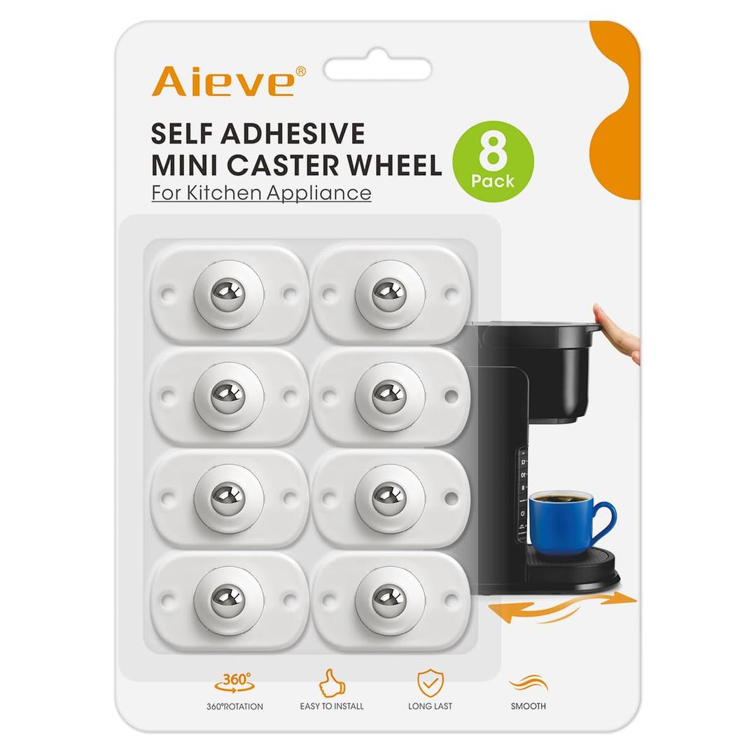 Aieve Appliance Rollers, 8 Pack Small Appliance Slider, Self-Adhesive Caster Wheels, Mini Swivel Wheels for Kitchen Countertop Easy Moving