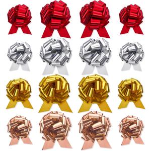 UNIQOOO Assorted Gift Wrap Pull Bow Set of 24, Medium 4'' Large 6'', Bulk for Gift Wrapping Basket Box Bag Dcor, Valentines Day Wedding Birthday Christmas Anniversary, Metallic Rose Gold Red Sliver