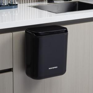 Compost Bin Hanging Trash Can with Lid Under Sink for Kitchen, Food Waste Bin for Countertop with Lid, Mountable Garbage Can for Bathroom, RV, 8L/2.6Gal (Black)