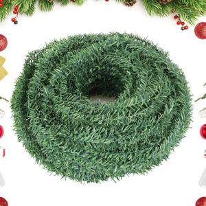 100 Ft 0.6 Inch Christmas Miniature Artificial Pine Garland, Mini Fake Greenery Roping Garland Decoration with Thin Wired Stem for Holiday Party Wedding Crafts Christmas Indoor Outdoor Decor (Green)