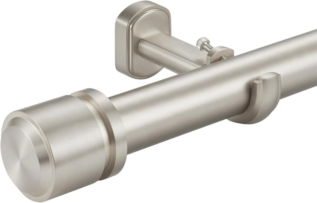 1 1/8 Inch Diameter Curtain Rods 72 to 144 Inches(6-12ft), Telescoping Heavy Duty Large Drapery Rod with Adjustable Aluminum Alloy Bracket, Solid End Caps for Windows Patio Decoration, Brushed Nickel