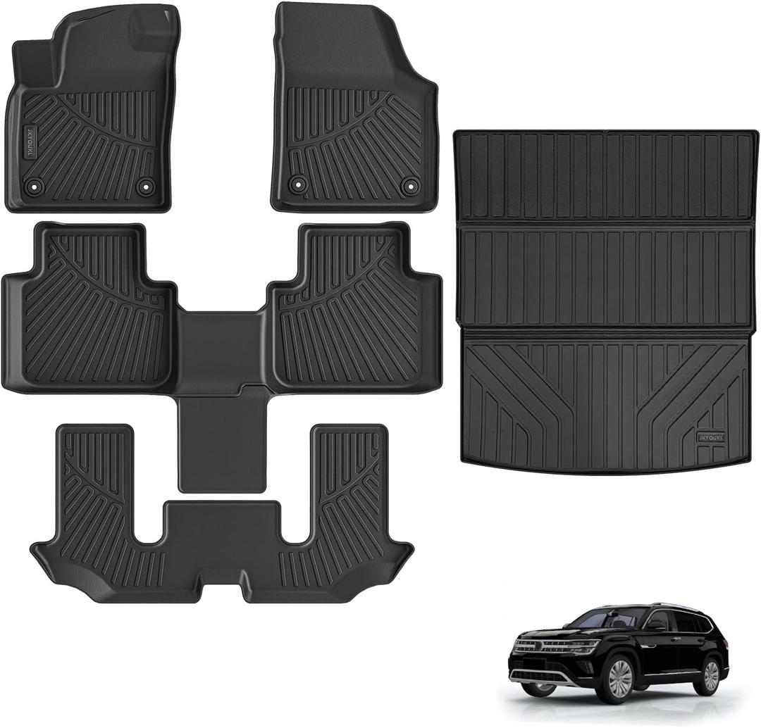 Floor Mats & Cargo Liners Compatible for 2018-2025 Volkswagen Atlas 6 seat, 3 Rows Floor Liners and Trunk Mat TPE-Black (Atlas 6 seat)
