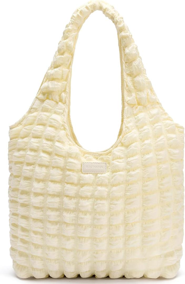 BOSTANTEN Small Puffer Bag for Women Lightweight Hobo Handbag Bubble Puffy Shoulder Purse for Travel 13" L*11" H*3.13" W, Yellow