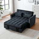 3 in 1 Convertible Sleeper Sofa Bed, Modern Pull Out Couch Bed, Adjustable Backrest, Velvet Loveseat Futon Sofa with Pillows & Pockets for Living Room Apartment (Black)