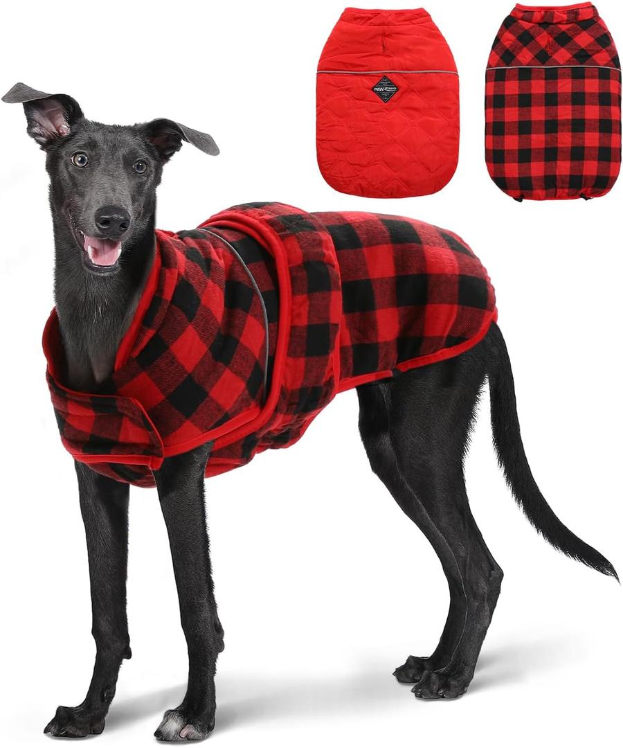 PAWZ Road Dog Winter Coat with 5 Layers Warm Material, Reversible Dog Clothes with 2 Sides, Dog Jacket Outdoor Water Repellent, (Red Plaid XL) (X-Large (Pack of 1))