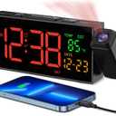 Netzu Projection Clock for Bedroom Ceiling, Alarm Clocks with 180 Rotatable Projector, Date Temperature and Weekday, Manual DST, 5 Brightness, 10 Ringtones, 4 Volumes and Snooze (Black and Red)