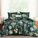 Luxudecor Queen Comforter Set 7 Pieces Bedding Sets, Dark Green Floral Comforter and Sheet Set, Soft Microfiber Bed in a Bag for All Seasons (Dark Green,90"x90")