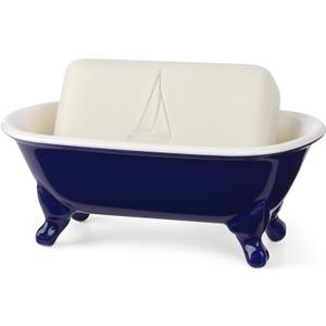 6.5" Ceramic Mini Decorative Clawfoot Bathtub Bar Soap Dish, Kitchen Sponge Holder and Shower Tray for Bathroom, 1 Pack(Navy Blue)