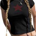 Star Graphic Baby Tees Crop Tops for Women Y2k Grunge Aesthetic Shirt Sexy Cropped Tshirt Short Sleeve for Teens (XX-Large, Black)