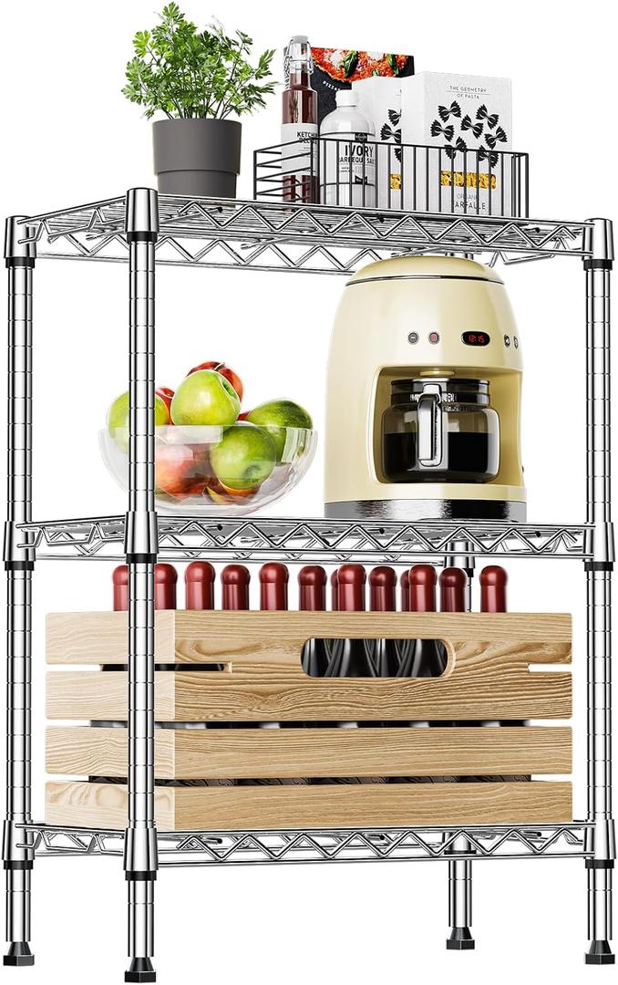 IZEUK 3-Tier Steel Storage Shelves, Heavy Duty Metal Shelf Wire Shelving Rack for Pantry, Kitchen, Living Room, or Office Organization (21.7" W x 11.8" D x 28.6" H, 750LBS, Chrome)