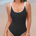 Zando Womens One Piece Swimsuit U-Shaped Bathing Suit for Women Adjustable Strap Swimsuit Sports Bathing Suits High Cut,  Large, Black & White