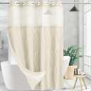 Beige White Striped Fabric Shower Curtain with Snap in Liner for Bathroom Bathtubs,Hotel Shower Curtain and Liner Set with See Through Mesh Top Window,Machine Washable (54"W x 74"L (Pack of 1))