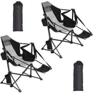 Camping Chairs 2 Pack, Portable Outdoor Folding Camping Chairs Swinging Hammock Chair Adjustable Back Rocking Camping Chair with Footrest, Headrest, Cup Holder & Carry Bag