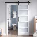 32x84 Inch Glass Sliding Barn Door Slab and 5.5ft Hardware Kit Included, 5 Frosted Glass, LVL Wood Panel Covered with White Water-Proof Scratch-Proof PVC Surface, Simple DIY Assembly