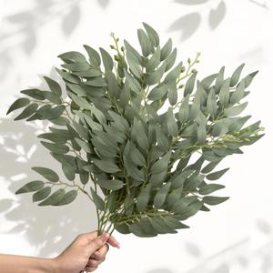 12pcs Artificial Italian Ruscus Greenery Stems 21" Faux Greenery Picks Silk Willow Leaves Stems Hanging Spray for Wedding Arch Bridal Bouquet Table Centerpieces Crafts Vase Filler Home Decor