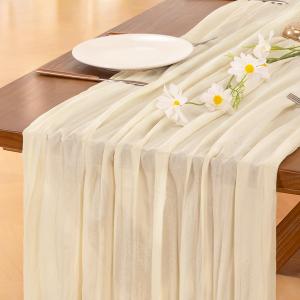Socomi 6pcs Beige Valentine's Day Cheesecloth Table Runner Boho Rustic Gauze 120 inch 10FT Cheese Cloth Runner for Wedding Party Baby Shower Birthday Home Decor Holiday Decorations