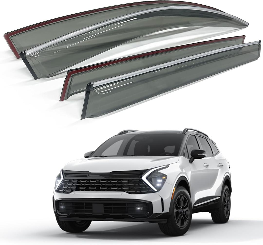 AUXKO Rain Guards for Kia Sportage 2025 2024 2023 Translucent Window Visors with Chrome Trim Weather Deflectors Wind Deflectors Vent Visors UV Protection Easy Install (Fashion)