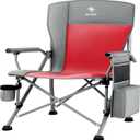 XL Premium Camping Chair - 400lb Capacity, Oversized 23.7" Wide Seat, Heavy Duty 600D Oxford Fabric, Padded Camping Chair Portable for Outdoor, Beach, Tailgate Parties Slate/Red (XL  Silver Steel Frame)