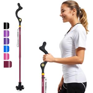 Walking Cane Foldable for Men & Women Seniors for Balance,Self Standing Folding Cane,Height Adjustable Anti-Slip Lightweight Alloy Walking Stick Collapsable for Travel Mobility Aid