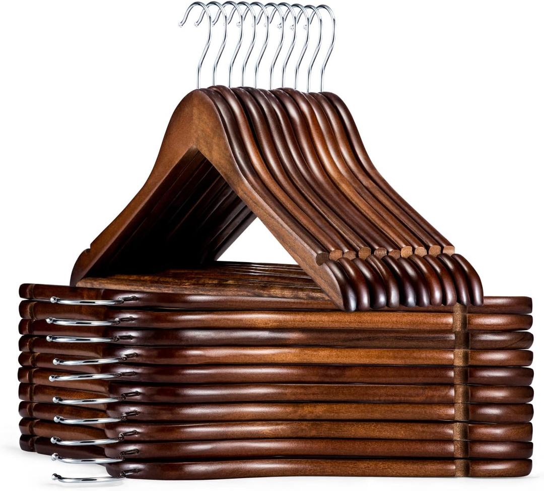 HOUSE DAY Wooden Hangers 30 Pack, Solid Wood Coat Hanger Heavy Duty, Smooth Finish Bulk Wood Hangers, High-Grade Wooden Clothes Hanger with Non Slip Pant Bar, 360 Swivel Hook