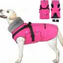 PETDSH Dog Coat Large, Built-in Harness Dog Jacket with Warm Fleece Lining, Waterproof Reflective Dogs Winter Coat, Pet Coats with Pocket and Trash Bags (Pink, XX-Large)