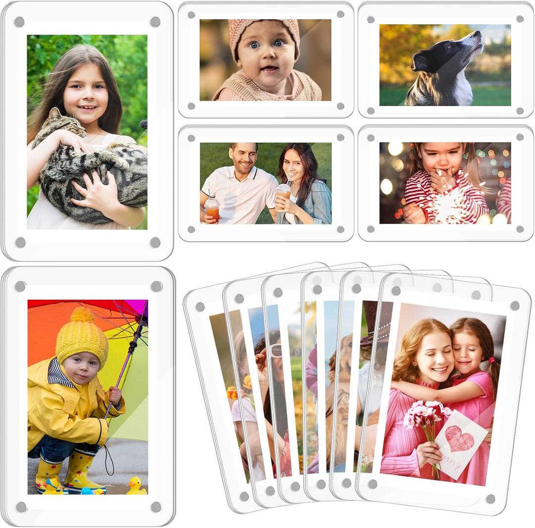 Remerry 48 Pcs Acrylic Magnetic Photo Frame Mini Picture Frame Double Sided Clear Fridge Magnetic Display for Film Photos Cards Stamp Gift for Family Friend Christmas (2.36 x 3.5 Inch)