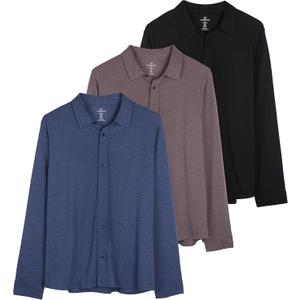 Real Essentials 3-Pack: Men's Classic Style Casual Long Sleeve Button Down Collared Shirt (Medium)