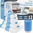 12 Pack Travel Vacuum Storage Bags with Portable Electric Pump, Vacuum Seal Space Saver Bags for Clothing, Vacuum Travel Bags for Luggage (12 Combo-E)