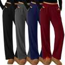 Velvelhall 4 Pack Womens Fleece Lined Sweatpants Thermal Straight Leg Baggy Pants Wide Leg Warm Lounge Joggers with Pockets(Black, Dark Gray, Navy Blue, Wine Red,Large)Size Large