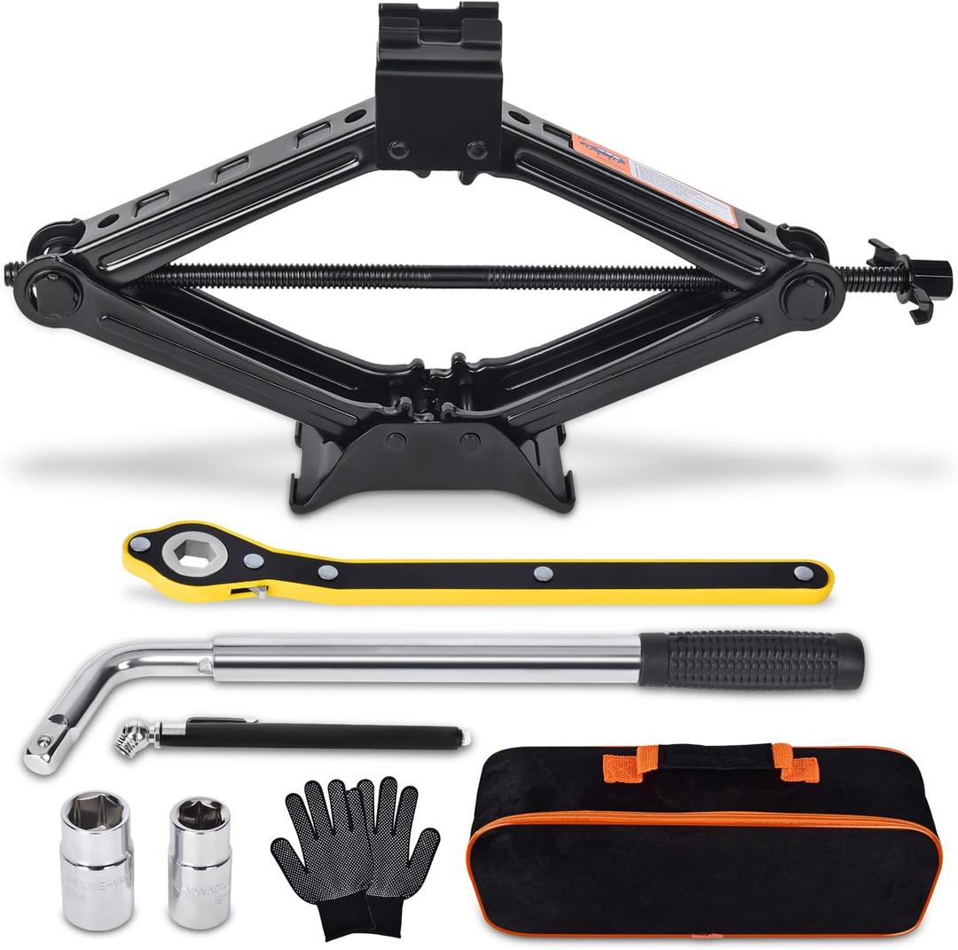 Scissor Car Jack 2 Ton (4409 lbs) Tire Changing Kit with Lug Wrench - Emergency Kit for Car, SUV, MPV