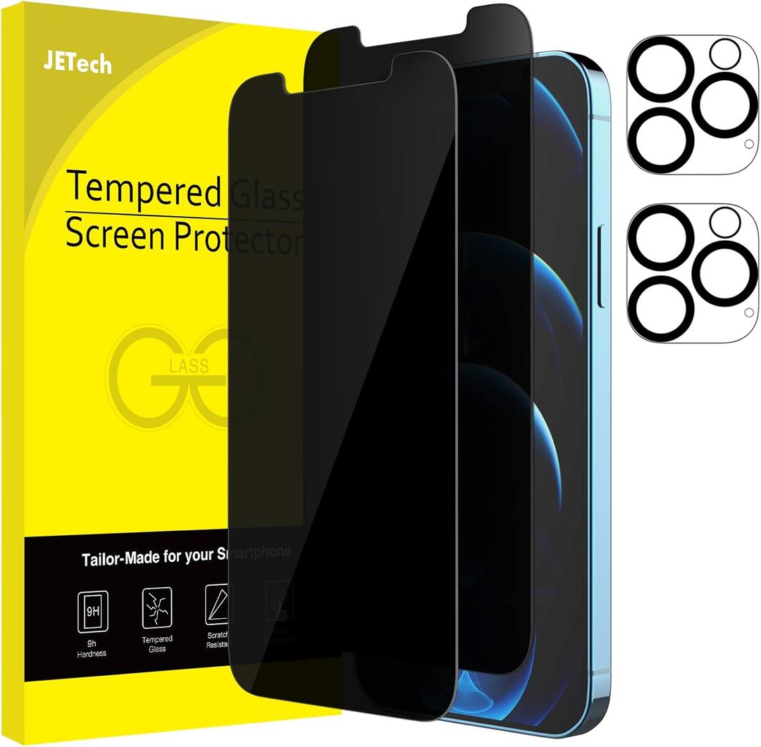 JETech Privacy Screen Protector for iPhone 12 Pro 6.1-Inch with Camera Lens Protector, Anti Spy Tempered Glass Film, 2-Pack Each