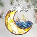 Christmas Ornaments: Stained Glass Ornament, Christmas Tree Ornament, Hanging Ornaments for Home Decor & Xmas Tree Decorations Holiday Decor, Holiday Present - Mountains & Moon