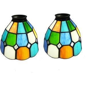 HUIMEIJU Multicolored Stained Glass Lampshade, 2-Piece Set - Fan Shaped, Tiffany Style Replacement