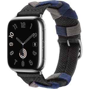 2 x VUTOT Compatible with Apple Watch Band 38mm 40mm 41mm 42mm 44mm 45mm 49mm for Women Men, Soft Braided Polyamide Yarn Wristband Adjustable Sport Strap for iWatch Series 9 Ultra SE 8 7 6 5 4 3 2 1 (Black)