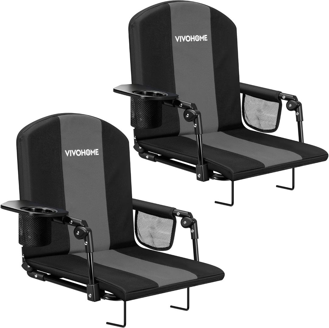 VIVOHOME Stadium Seats with Back Support, Bleacher Chairs for Sport Event
Cup Holder, Shoulder Strap, 2 Pack, Portable, Foldable Seat, Comfortable