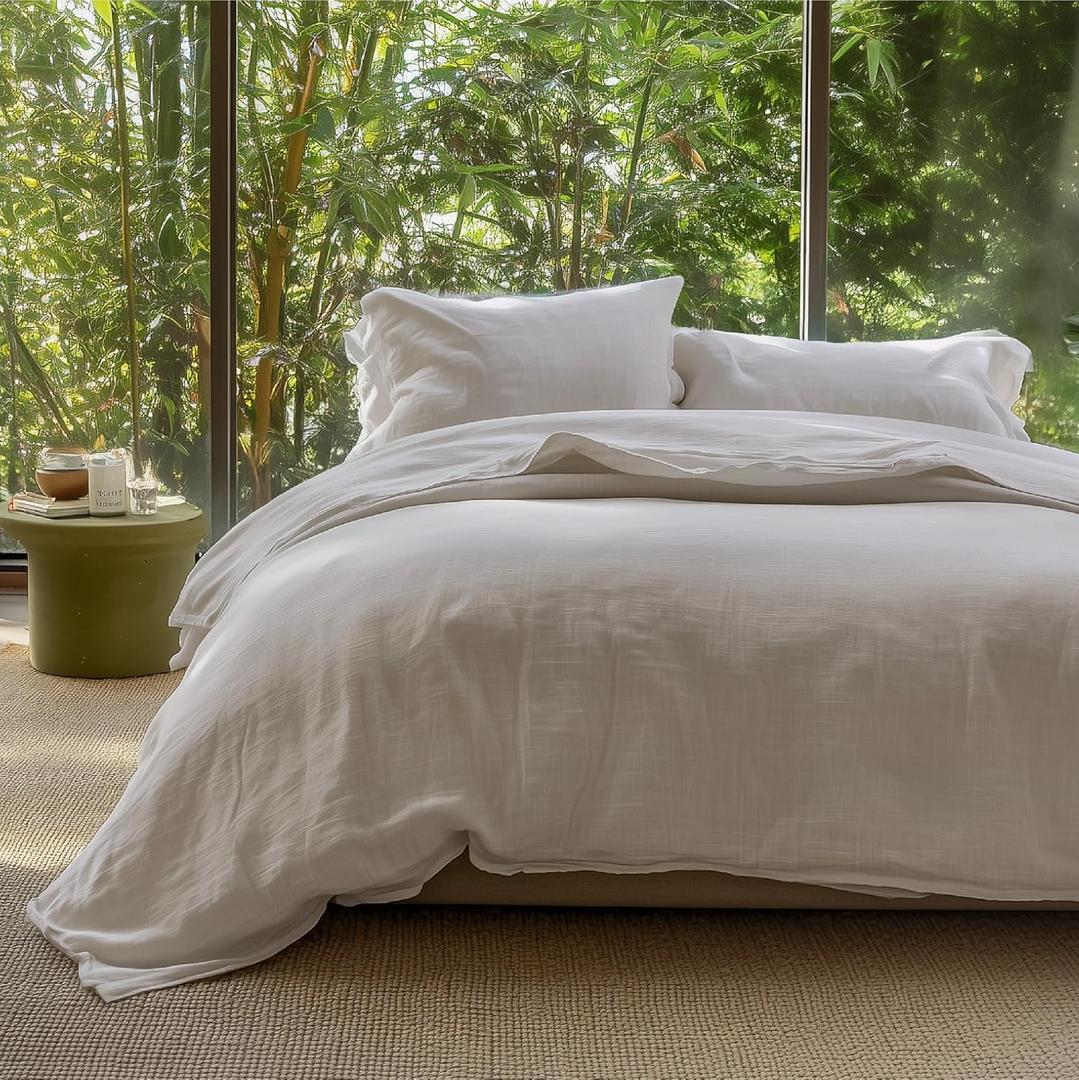Bedsure Cooling Muslin Cotton Duvet Cover King Size - Cotton Blend Rayon Derived from Bamboo Duvet Covet Set for Hot Sleepers - Ultra-Soft & Breathable & Lightweight Bedding Set (Linen, 104"x90")