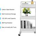 Foldable 3 Tier Metal Utility Rolling Cart, Folding Mobile Multi-Function Storage Trolley Organizer Cart for Home Library Office(White)