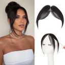 Benehair Clip on Bangs for Women Human Hair, Fake Bangs Clip Human hair, Middle Part Bangs Clip in Hair Extensions Hair Pieces with Temples for Daily Wear (Natural Black)