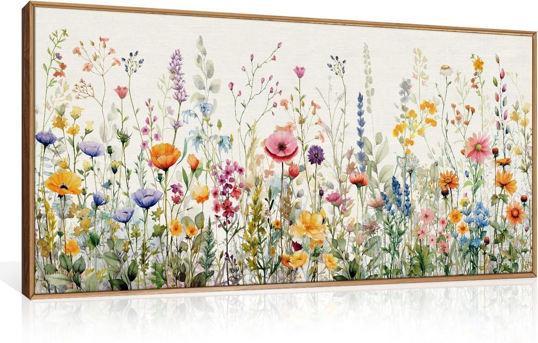 FWIEXA Floral Canvas Wall Art, Framed Wildflower Pictures Wall Decor, Large Flower Prints, Colorful Botanical Artwork, Watercolor Painting 20x40 Inches for Living Room, Bedroom, Office, Home