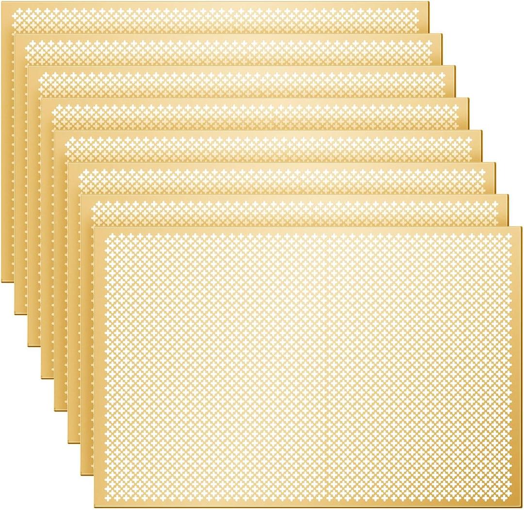 Gisafai 8 Pcs Cloverleaf Aluminum Sheet 2 Feet by 3 Feet Perforated Metal Sheets 0.02 Inch Thick Metal Mesh Aluminum Sheet Decorative for Indoor Outdoor (Gold)
