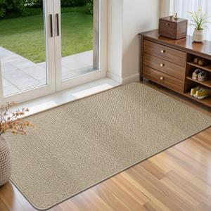 Ultra Thin Door Mat Indoor Entrance 24"x47", Low-Profile Indoor Door Mat, Non Slip Rubber Backing Welcome Entry Mat, Dirt Trapper Entryway Mat Inside Doormat, Khaki