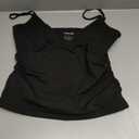 PINKMSTYLE Women's Sexy V Neck Ruched Cami Top Sleeveless Spaghetti Double Layer Fitted Crop Tank Tops (Black, L)