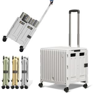 Folding Utility Cart (Gray), 4 360 Swivel Wheels Collapsible Rolling Crate with Lid, Heavy-Duty for Office/Home/Luggage, Teacher - Minimalist Style (Large)