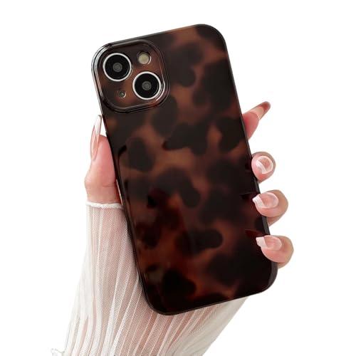 Huahuacase Compatible with iPhone 14/15 Plus Case, Tortoise Shell Chic Amber Brown Print Leopard, Classic Soft TPU Protective Shockproof Case for iPhone 14/15 Plus 6.7 ''Color2